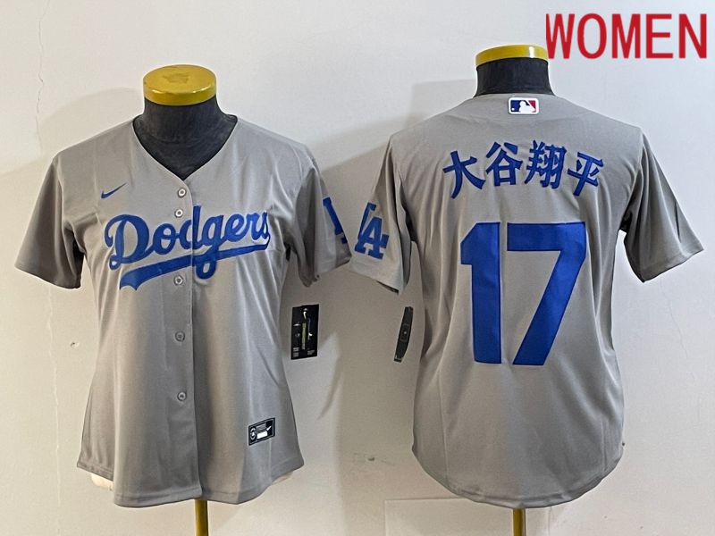 Women Los Angeles Dodgers #17 Ohtani Grey Nike Game MLB Jersey style 4